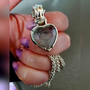 Crystal Heart SS plated 8" necklace